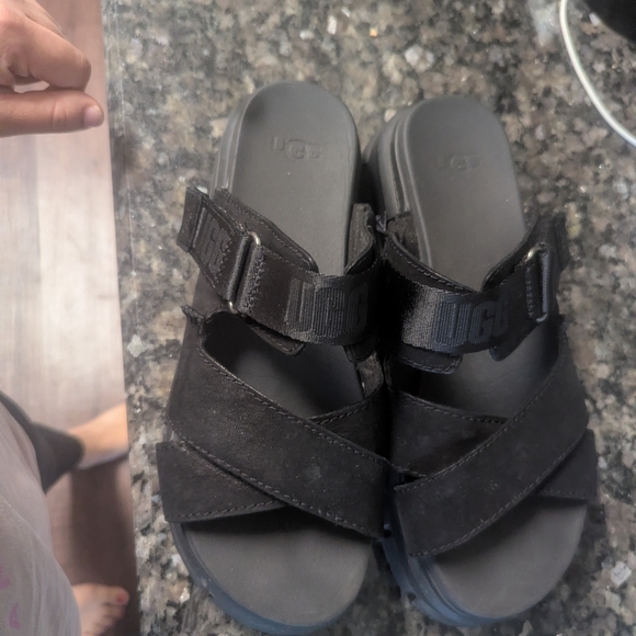 UGG Shoes - UGG Black Suede Cross-Strap Slide Sandals